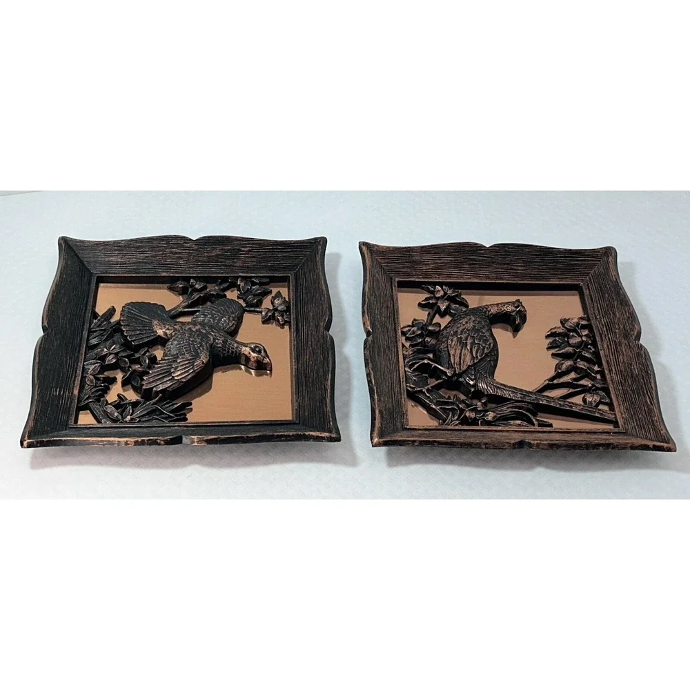 2 Vintage MCM Coppercraft Guild Copper Birds Hanging Wall Art Plaque 3D Decor US